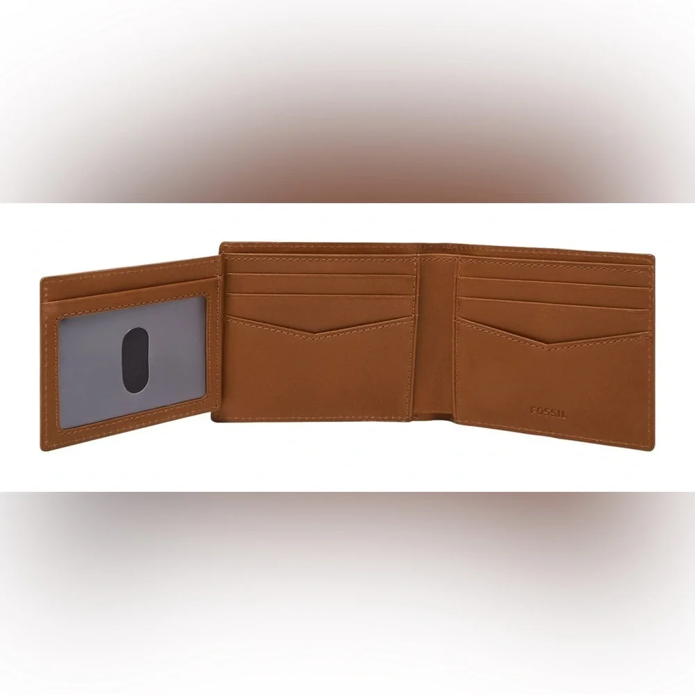 🆕 FOSSIL Everett Bifold Wallet Flip ID Saddle